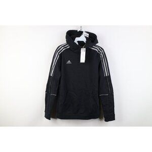New Adidas Womens Small Spell Out Reflective Striped Hoodie Sweatshirt Black